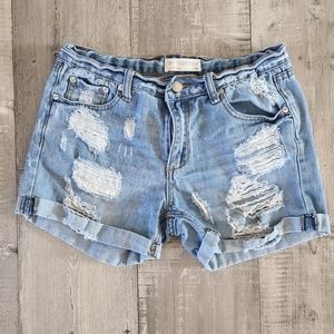 Women's Distressed Denim Mid-Rise Shorts